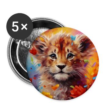 Löwenbaby – buntes Tiermotiv - Buttons groß 56 mm (5er Pack) - Weiß - Vorne