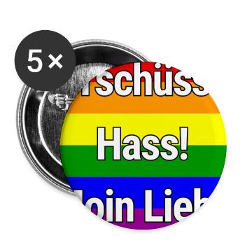 TSCHÜSS HASS MOIN LIEBE REGENBOGEN STATEMENT SHIRT - Buttons groß 56 mm (5er Pack) - Weiß - Vorne