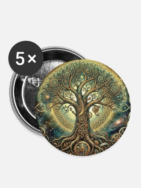 Zeitbaum und Nebel - Buttons groß 56 mm (5er Pack) - Weiß
