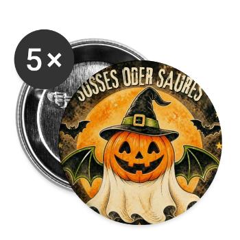 Süßes oder Saures Halloween-Kürbis - Buttons groß 56 mm (5er Pack) - Weiß - Vorne