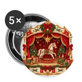 Weihnachts-Schaukelpferde-Spielzeugtheater - Buttons groß 56 mm (5er Pack) - Weiß - Vorne