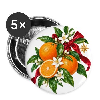 Weihnachtsorangen blühen und Band - Buttons groß 56 mm (5er Pack) - Weiß - Vorne
