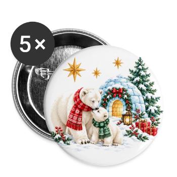 Eisbär-Familie Weihnachtsiglu - Buttons groß 56 mm (5er Pack) - Weiß - Vorne