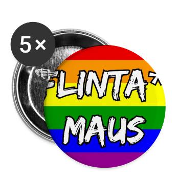 FLINTA MAUS REGENBOGEN PRIDE STATEMENT, CSD - Buttons groß 56 mm (5er Pack) - Weiß - Vorne