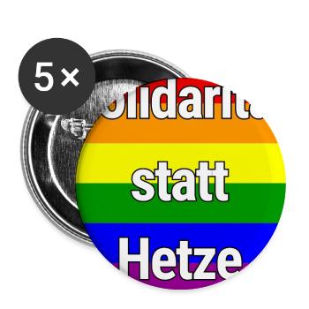 SOLIDARITÄT STATT HETZE REGENBOGEN ZUSAMMENHALT - Buttons groß 56 mm (5er Pack) - Weiß - Vorne