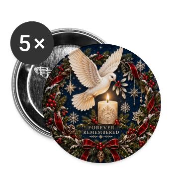 Für immer erinnerte Weihnachtstaube und Kerze - Buttons groß 56 mm (5er Pack) - Weiß - Vorne