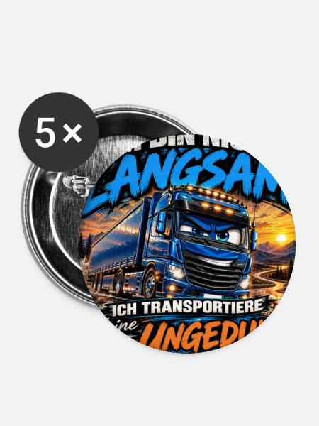 Nicht Langsam: Ungeduldstransport - Buttons groß 56 mm (5er Pack) - Weiß