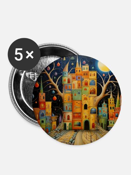 Baumstadt des Lichts - Buttons groß 56 mm (5er Pack) - Weiß