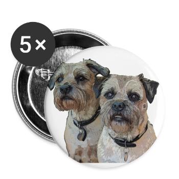 Two Border Terriers - Buttons large 2.2''/56 mm (5-pack) - white - Front