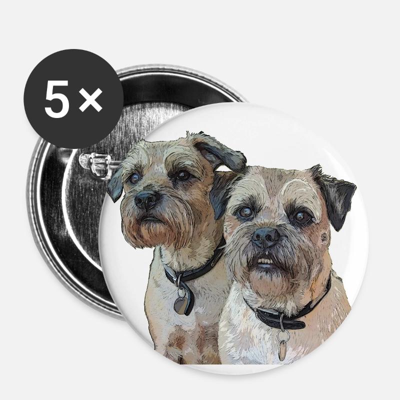 Two Border Terriers - Buttons large 2.2''/56 mm (5-pack) - white