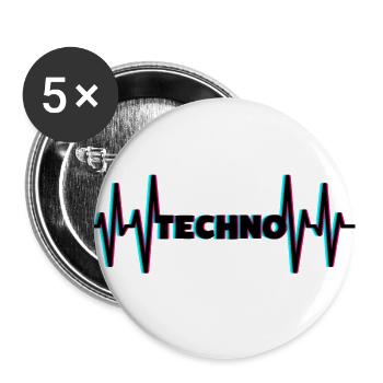 TECHNO Heartbeat DJ Music Dancing Party - Buttons large 2.2''/56 mm (5-pack) - white - Front