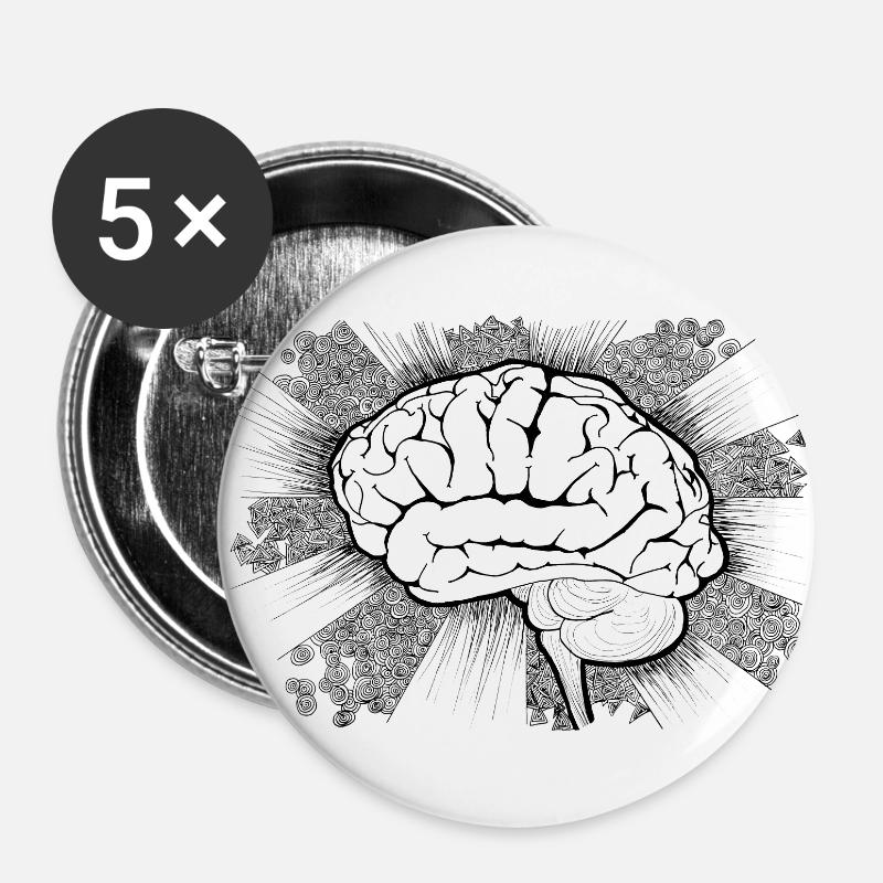 Gehirnkirmes Doodle Design - Buttons groß 56 mm (5er Pack) - Weiß