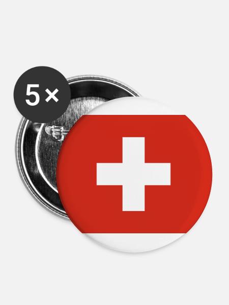 Schweizer Flagge - Buttons groß 56 mm (5er Pack) - Weiß