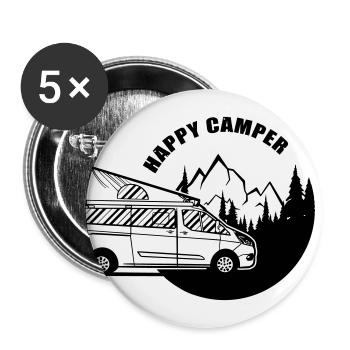 Happy Camper Nugget Van Camping-car - Lot de 5 grands badges (56 mm) - blanc - Devant