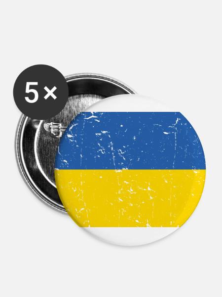 Ukraine Flagge Distressed - Buttons groß 56 mm (5er Pack) - Weiß