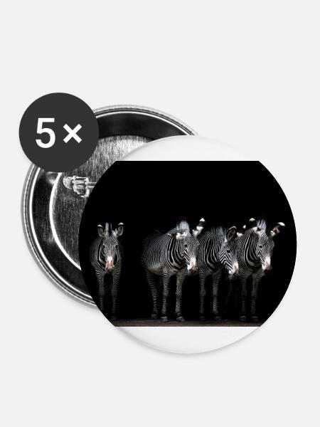 vier Zebras - Buttons groß 56 mm (5er Pack) - Weiß