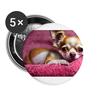 Chien Chihuahua mignon allongé sur une couverture rose - Lot de 5 grands badges (56 mm) - blanc - Devant
