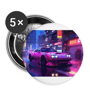 Auto Neon Stadt - Buttons groß 56 mm (5er Pack) - Weiß - Vorne