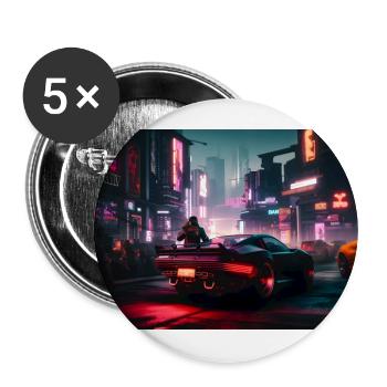 Auto Neon Stadt - Buttons groß 56 mm (5er Pack) - Weiß - Vorne
