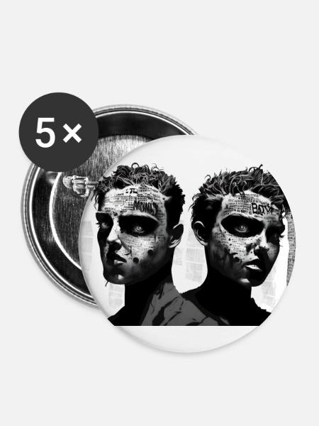 Die Zwillinge - Buttons groß 56 mm (5er Pack) - Weiß