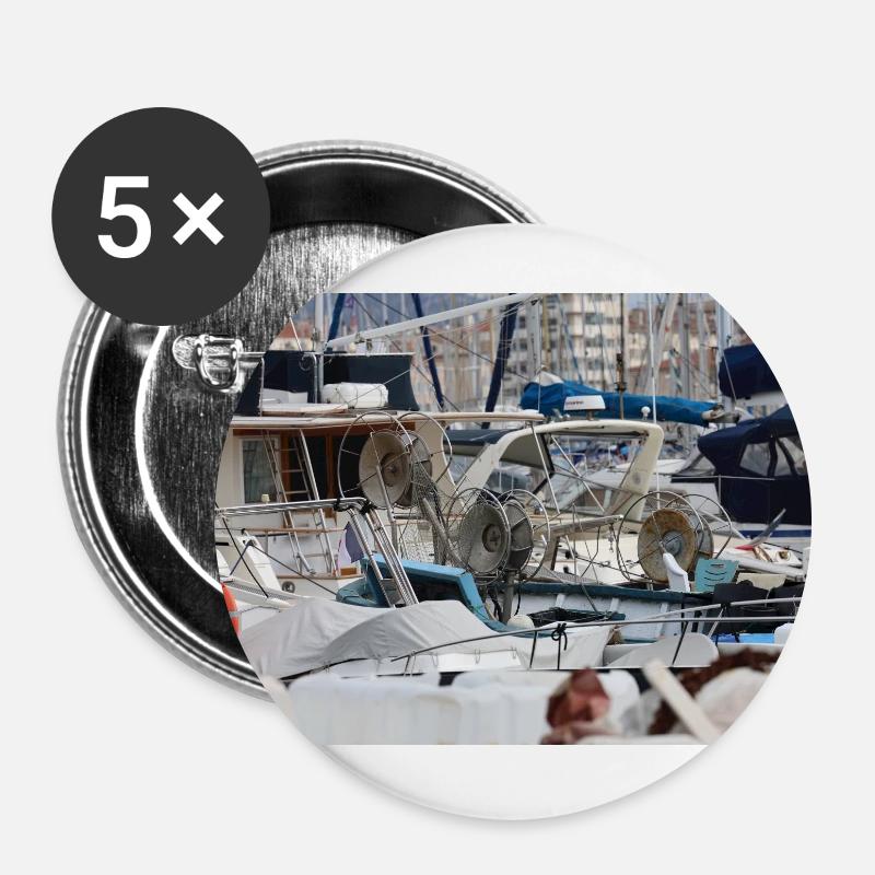 Fischerboote - Buttons groß 56 mm (5er Pack) - Weiß