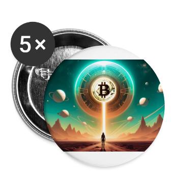 Bitcoin Crypto Space Alien Poster - Buttons large 2.2''/56 mm (5-pack) - white - Front