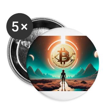 Bitcoin Crypto Space Alien Poster - Buttons large 2.2''/56 mm (5-pack) - white - Front