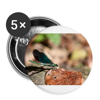 Männlicher Calopteryx auf abgestorbenem Blatt - Buttons groß 56 mm (5er Pack) - Weiß - Vorne