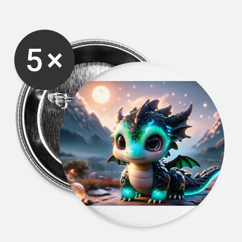 Dragon - green-blue in the moonlight - Buttons large 2.2''/56 mm (5-pack) - white