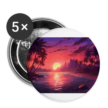 Strand Palmen Sonnenuntergang - Buttons groß 56 mm (5er Pack) - Weiß - Vorne