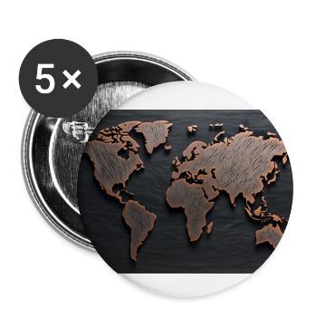 Carte du monde - Lot de 5 grands badges (56 mm) - blanc - Devant