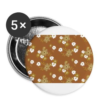 70er Jahre Blumenmuster - Buttons groß 56 mm (5er Pack) - Weiß - Vorne