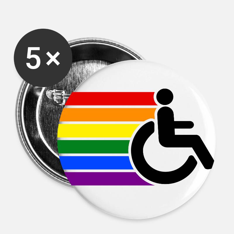 Wheelchair Rainbow Disabled - Buttons large 2.2''/56 mm (5-pack) - white