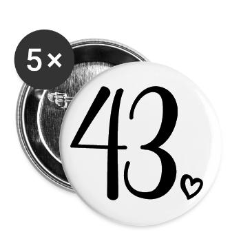 Süße Nummer 43, 43 Jahre alt, Geschenk zum 43. Geburtstag - Buttons groß 56 mm (5er Pack) - Weiß - Vorne
