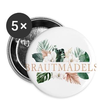 Brautmädels! Floral, Boho,Tropic, personalisierbar - Buttons groß 56 mm (5er Pack) - Weiß - Vorne