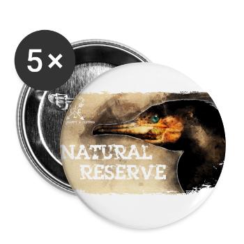 Serie "NATURSCHUTZGEBIET" - Kormoran - Buttons groß 56 mm (5er Pack) - Weiß - Vorne
