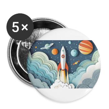 Eine Rakete hebt ab - Buttons groß 56 mm (5er Pack) - Weiß - Vorne