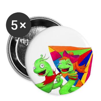 Würmchen und Franzie Aus Kinderbuch - Buttons groß 56 mm (5er Pack) - Weiß - Vorne
