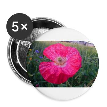Rote Blume - Buttons groß 56 mm (5er Pack) - Weiß - Vorne
