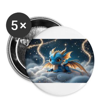 Kleiner blauer Drache auf einer Wolke - Buttons groß 56 mm (5er Pack) - Weiß - Vorne