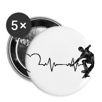 Skateboarder Skateboard Skater Skate Herzschlag - Buttons groß 56 mm (5er Pack) - Weiß - Vorne