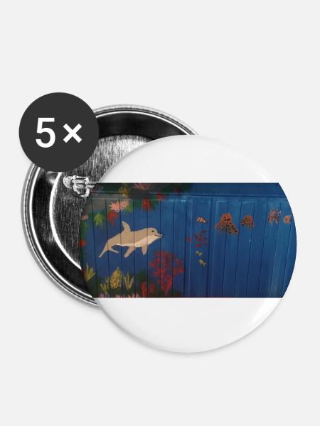 delfin im riff - Buttons groß 56 mm (5er Pack) - Weiß