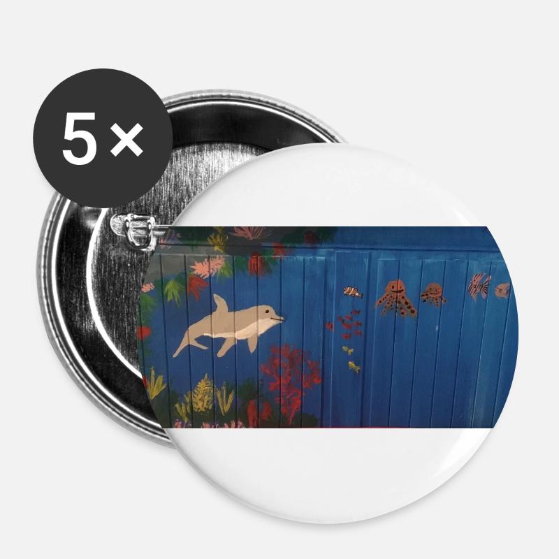 Dolphin in the reef - Buttons large 2.2''/56 mm (5-pack) - white