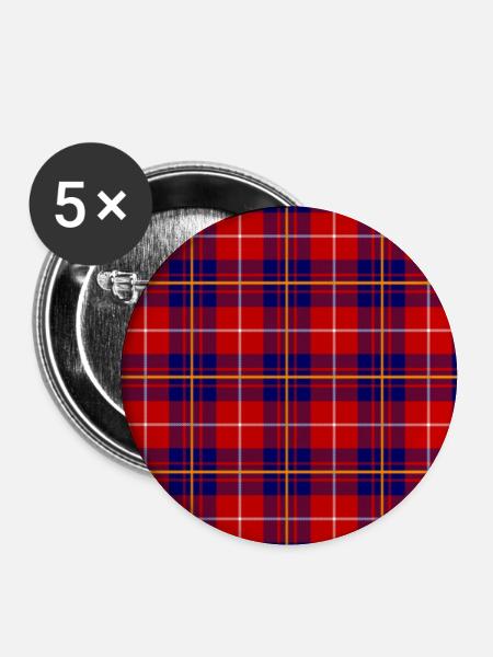 blau-roter Schotte - Buttons groß 56 mm (5er Pack) - Weiß