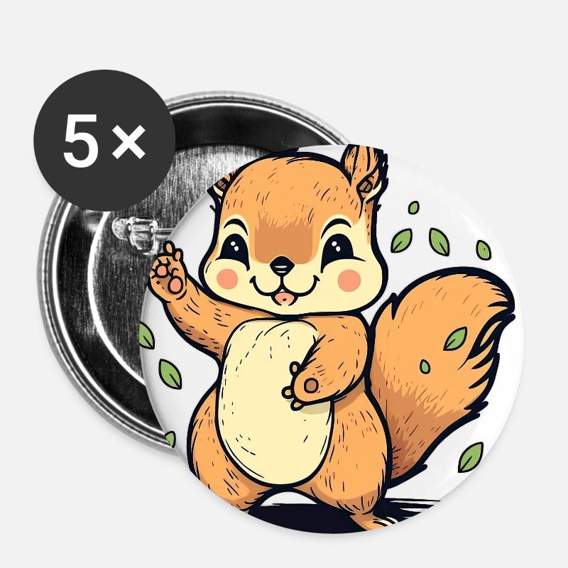 Kawaii Squirrels, Squirrels, Cheek Squirrels - Buttons large 2.2''/56 mm (5-pack) - white