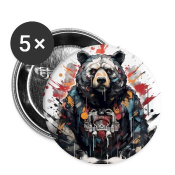 Ours rugissant. La force du style graffiti. - Lot de 5 grands badges (56 mm) - blanc - Devant