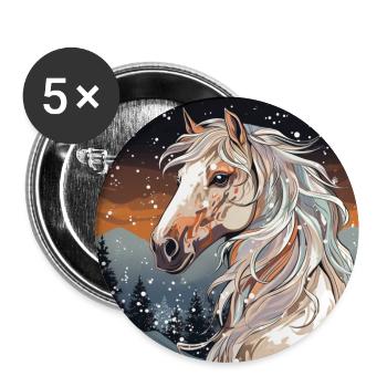 Pferd im Winter - Buttons groß 56 mm (5er Pack) - Weiß - Vorne