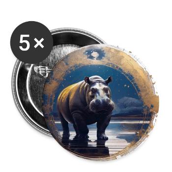 Hippopotamus,Gold,Painting,Night,Stars,Watercolor - Buttons large 2.2''/56 mm (5-pack) - white - Front