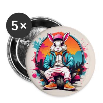 Cooler Hase Streetwear Hoodie Basecap Farbkleckse - Buttons groß 56 mm (5er Pack) - Weiß - Vorne