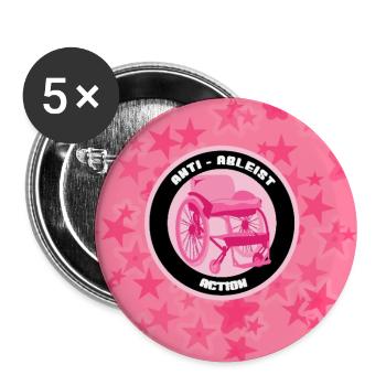 Anti-Ableist Button – Pinker Rollstuhl mit Sternen - Buttons groß 56 mm (5er Pack) - Weiß - Vorne